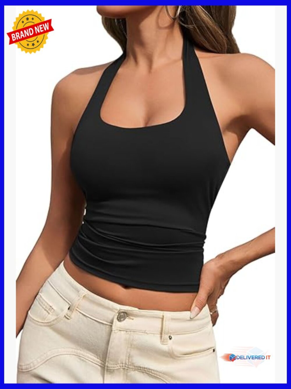 Sexy Halter Neck Backless Tank Top Stretch Fabric Workout Going Out - Picture 1 of 7